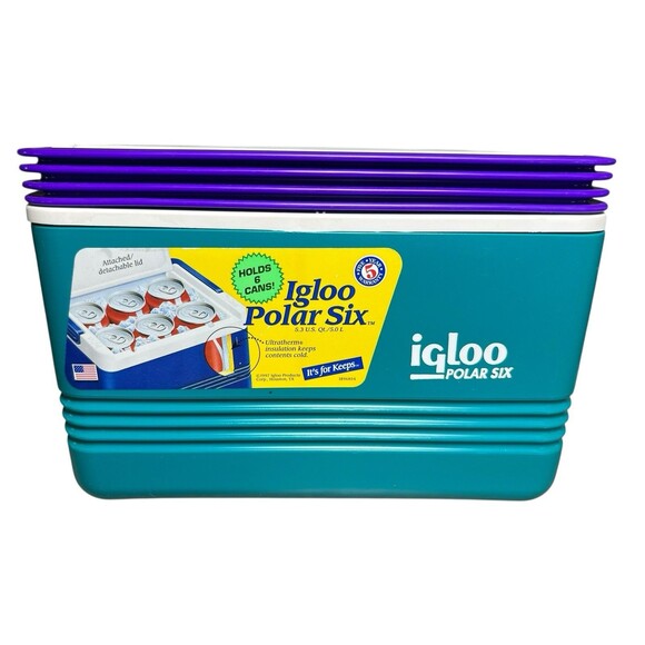 Igloo Polar Six teal purple ice chest insulated USA small lunch box 6 pack 1997 - Picture 1 of 12